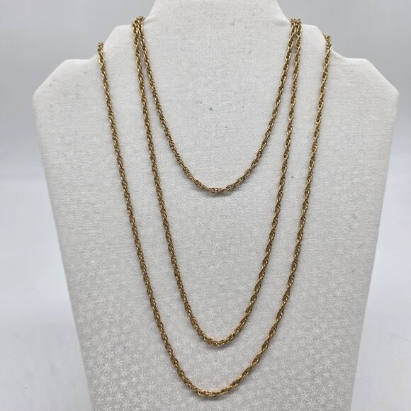 Gold Tone Twisted Rope Chain Necklace Extra Long 54" - Picture 1 of 6